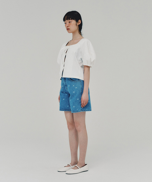 Laser Printed джинс Shorts_BLUE