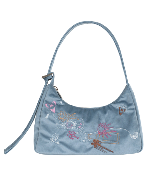 MUSINSA | KIMZISU Multicolour Embroidery Velvet Mini Bag _ SKY BLUE