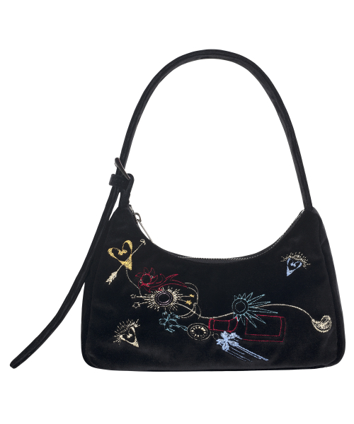 Multicolour вышивка Velvet Mini Bag_чёрный