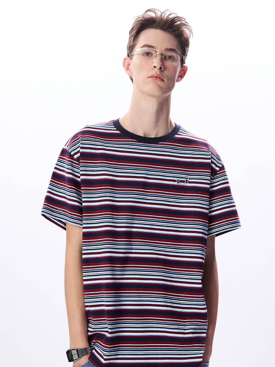 MUSINSA | CRITIC WORMHOLE LOGO STRIPE T-SHIRTS NAVY
