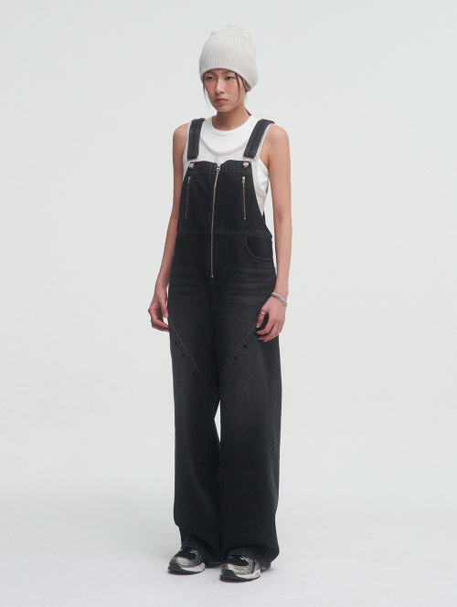 ZIPPER акцент джинс OVERALLS[чёрный]