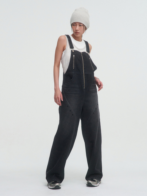 ZIPPER акцент джинс OVERALLS[чёрный]