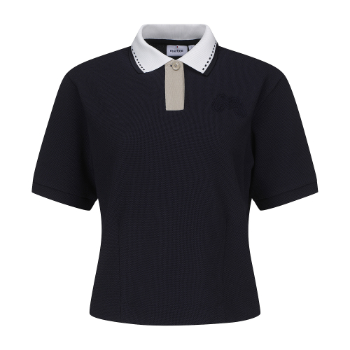 Collar Color Matching Crop Shirts_Navy
