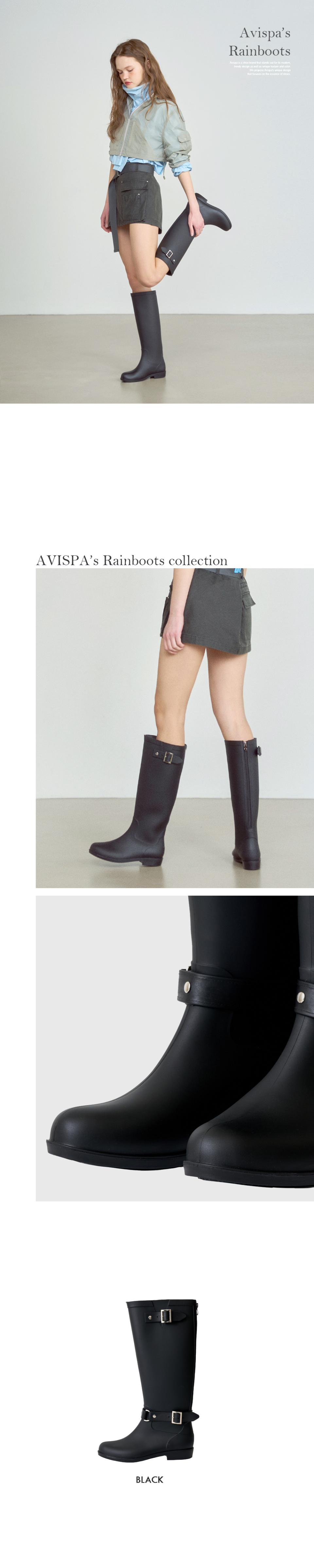 AVISPA ■ Meria Meria Buckle Point Long Rain Boots Designer fashion, Seoul-fully created | W Concept