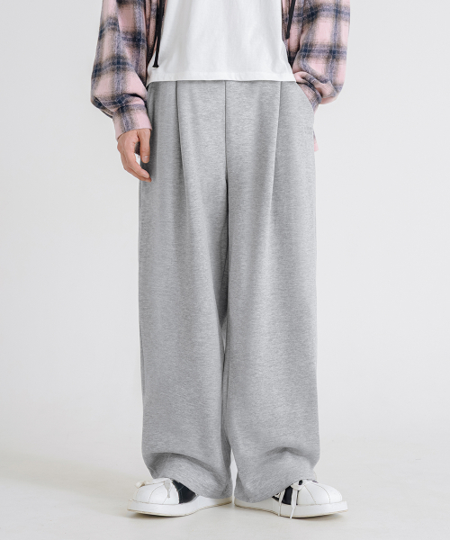 ONE-TUCK WIDE SWEAT PANTS [GRAY]