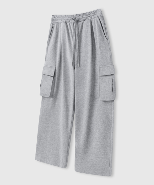 Однообъёмные широкие карго-брюки с кулиской — Grey