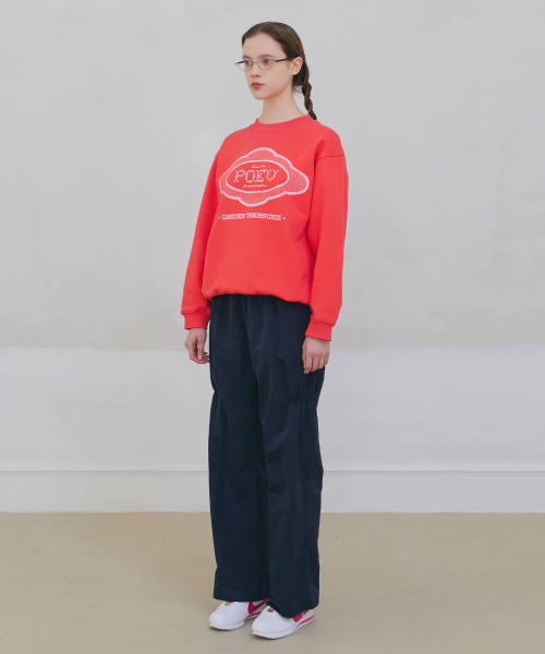 Shirring Nylon Straight Pants - Navy