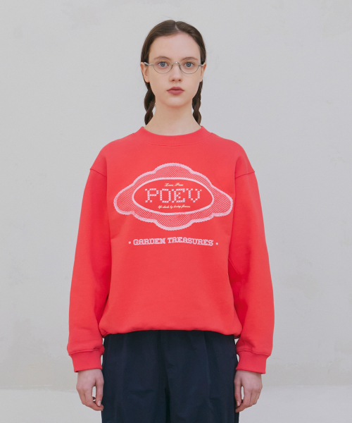 Lace Applique Sweatshirt - Bright Red