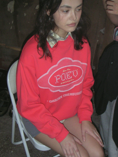 Lace Applique Sweatshirt - Bright Red
