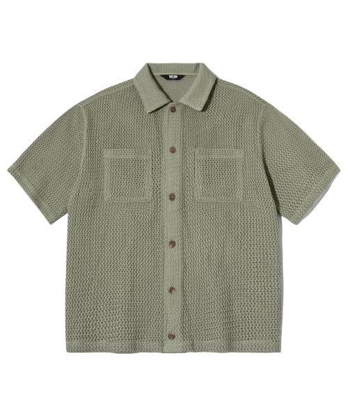 OVERFIT CROCHET NET COLLAR HALF SLEEVE (KHAKI)