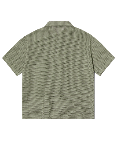 Oversized Crochet Net Collar Short Sleeve Knit (KHAKI) thumbnail 5