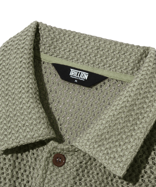 Oversized Crochet Net Collar Short Sleeve Knit (KHAKI) thumbnail 6