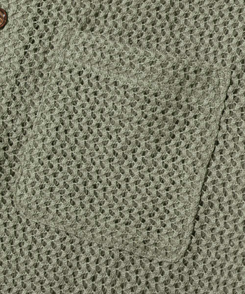 Oversized Crochet Net Collar Short Sleeve Knit (KHAKI) thumbnail 7