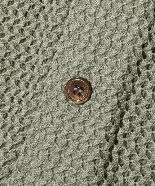 Oversized Crochet Net Collar Short Sleeve Knit (KHAKI) thumbnail 8