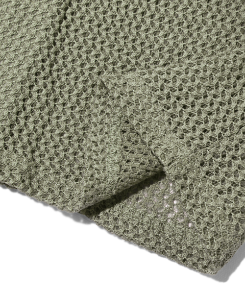 Oversized Crochet Net Collar Short Sleeve Knit (KHAKI) thumbnail 10