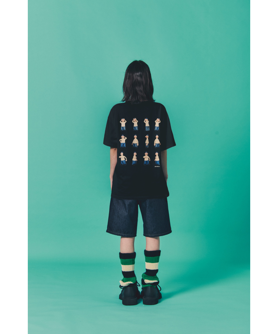MUSINSA | LAUGHER [PAT&MAT] Motion Pat T-shirt. - Black