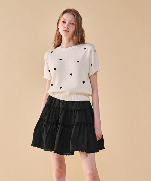 HEART PATTERN SHORT SLEEVE KNIT IVORY