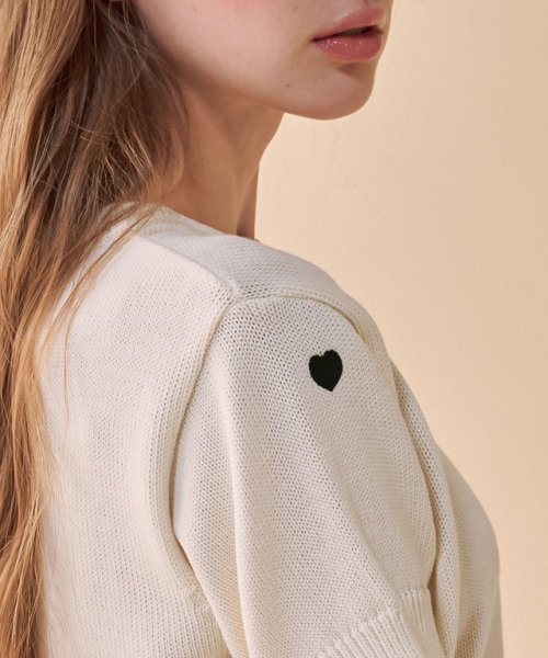 HEART PATTERN SHORT SLEEVE KNIT IVORY