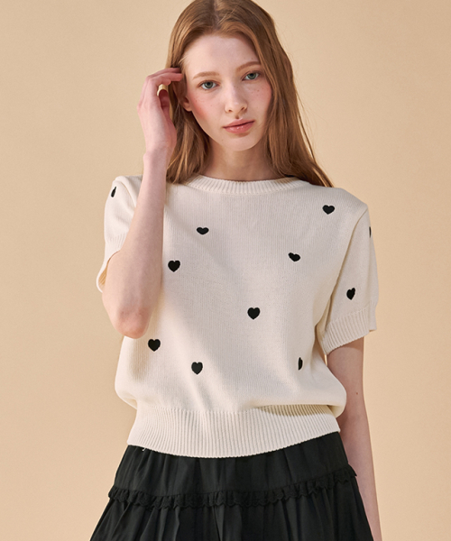 HEART PATTERN SHORT SLEEVE KNIT IVORY