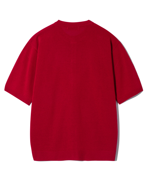 Round Neck Half Knit Cardigan Red