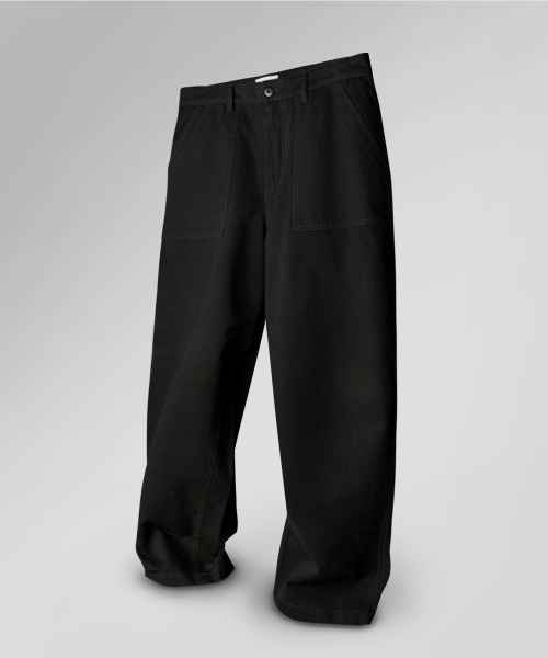 Широкие брюки карго из вареного хлопка (Black)