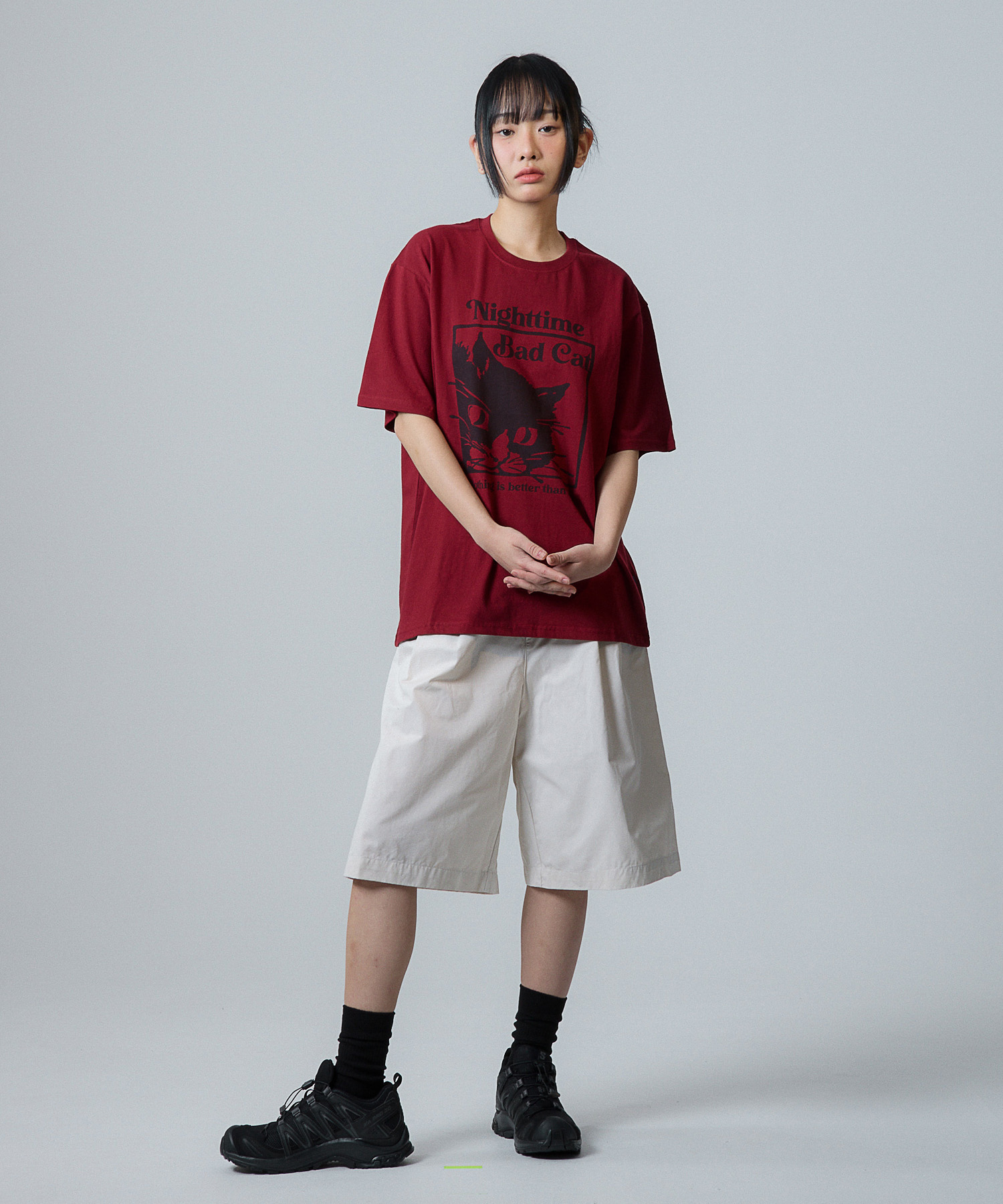 BAD CAT TEE_burgundy