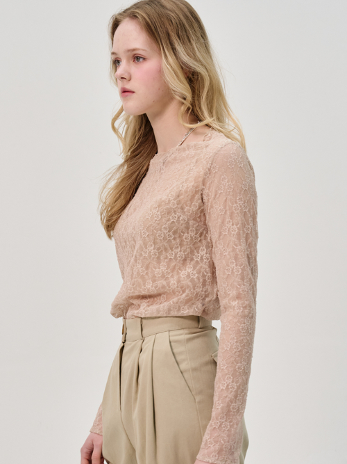 Кружевной прозрачный топ Serena_Beige
