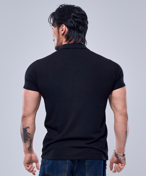 P2411 Modal Spandex Collar Muscle Fit Short Sleeve [Black]