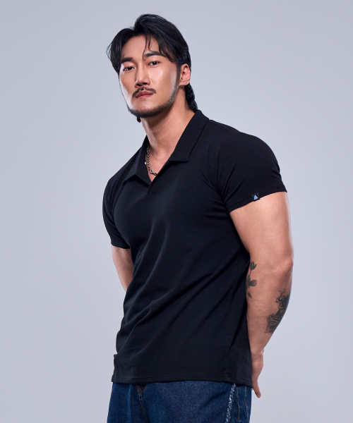 P2411 Modal Spandex Collar Muscle Fit Short Sleeve [Black]