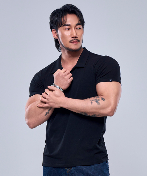 P2411 Modal Spandex Collar Muscle Fit Short Sleeve [Black]
