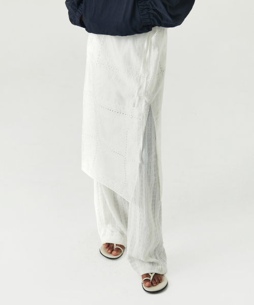 Layered Slim Boots Cut Pants - White