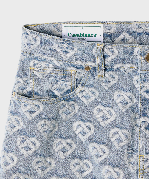 (W) Джинсы с жаккардовым узором сердец DENIM HEART JACQUARD WASHED HEART