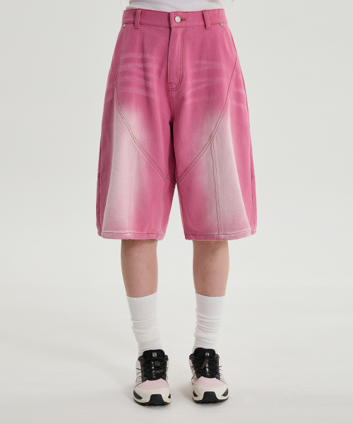 Выстиранные джинсовые бермуды со швами Light Pink
