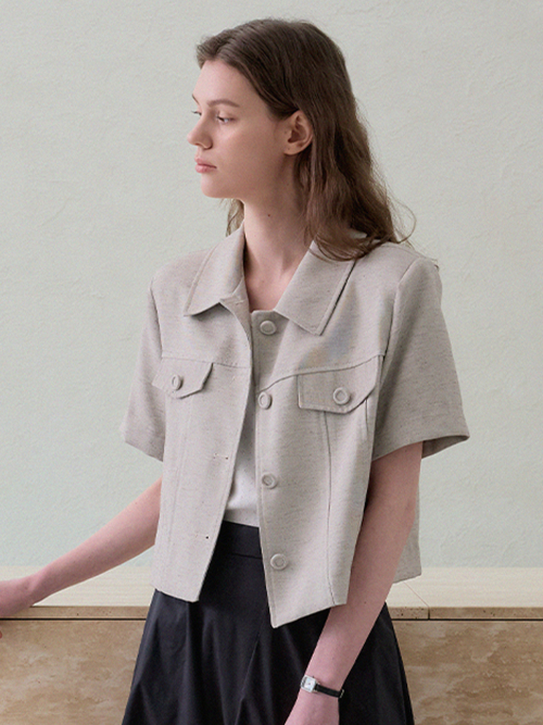 Льняной кроп-жакет Margot, Oat Grey