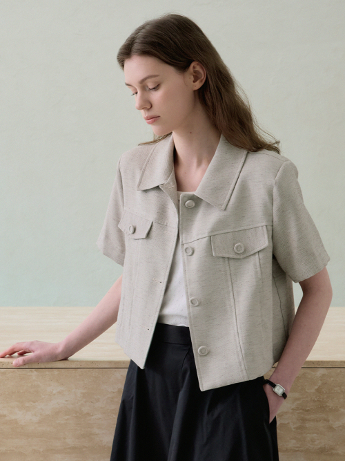 Льняной кроп-жакет Margot, Oat Grey