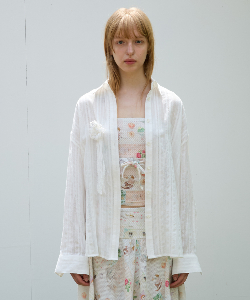 EYELET OVERFIT SHIRTS, WHITE