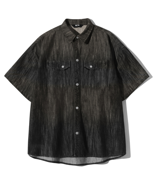 Оверсайз джинсовая рубашка Rain Slub Washing (BLACK)