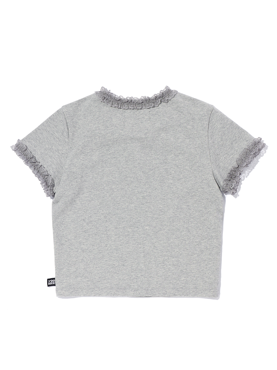 【YOUHEE】LACE TRIMMING LETTERING T-SHIRTS MELANGE GREY MUSINSA | YOUHEE LACE LETTERING BABY T-SHIRTS MELANGE GREY