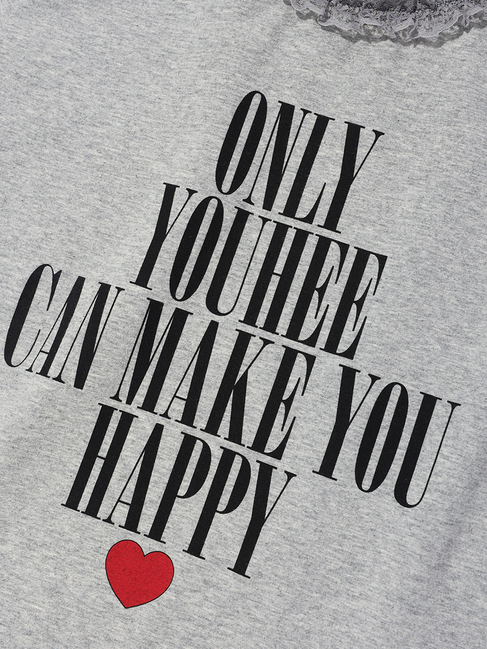 【YOUHEE】LACE TRIMMING LETTERING T-SHIRTS MELANGE GREY MUSINSA | YOUHEE LACE LETTERING BABY T-SHIRTS MELANGE GREY