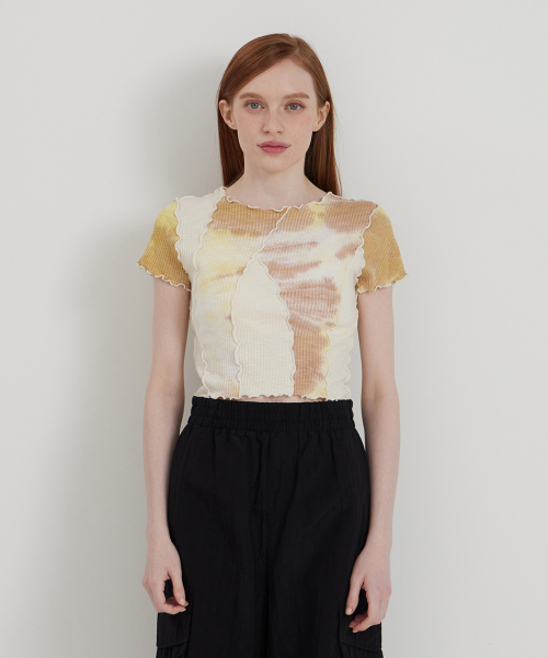 YELLOW TIE-DYE MULTI-CUT SHORT-SLEEVED T-SHIRT