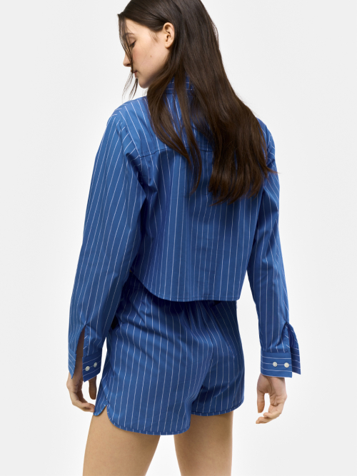 [SET] STRIPED POPLIN SHIRTS PAJAMAS _BLUE