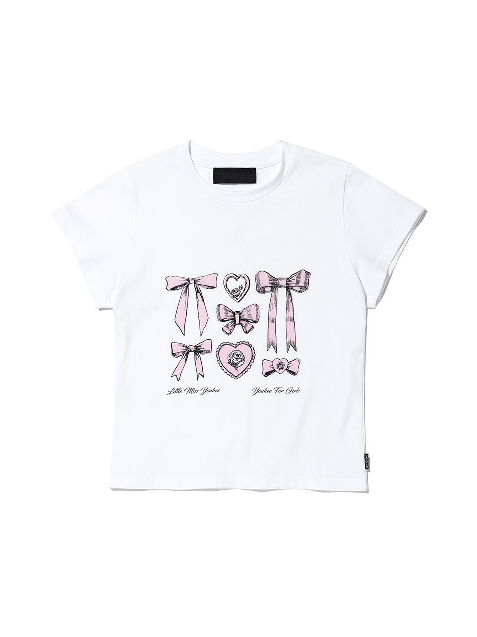 MUSINSA | YOUHEE RIBBON GRAPHIC CROP T-SHIRTS WHITE