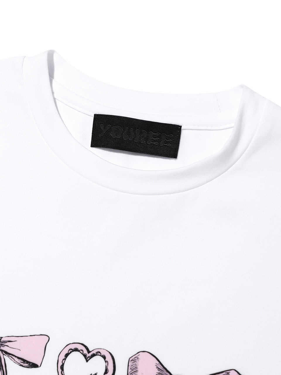 MUSINSA | YOUHEE RIBBON GRAPHIC CROP T-SHIRTS WHITE