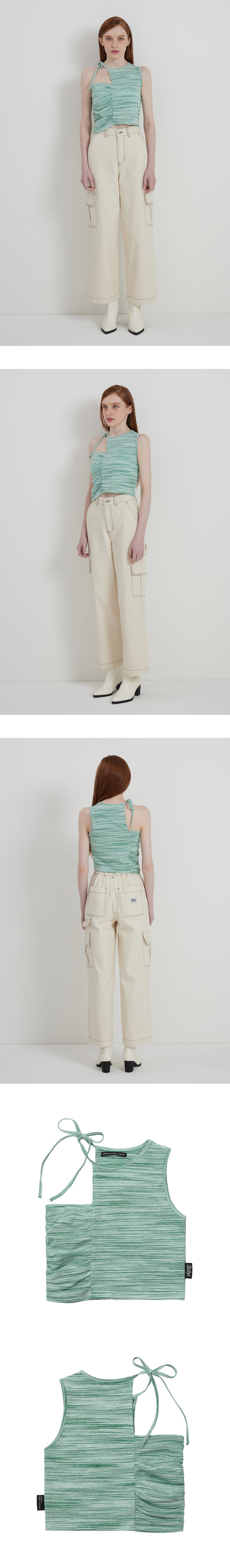 STRIPE SHIRRING CUT SLEEVELESS - INFORMATION Material : 50% COTTON 35% POLYESTER 8% SPANDEX 7% RAYON Product : KOREA Please refer to the detail cut for specific color. - SIZE GUIDE S : Length 39 / Shoulder 29 / Chest 38 M : Length 39.5 / Shoulder 30 / Chest 40 Depending on the measurement location and individual, there may be a difference of 1-2 cm. (Unit : cm) - Model Fitting Size S / Model's Height 178 / Chest 79 / Waist 56 / Hip 86 - LAUNDRY TIP Turn inside out and hand wash with cold water. Please refer to the laundry label for details.