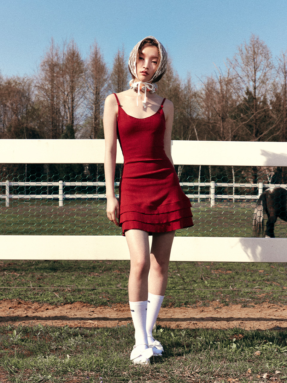 【YOUHEE】 EYELET FRILL DRESS (2color) ★韓国の人気★ MUSINSA | YOUHEE EYELET FRILL DRESS RED
