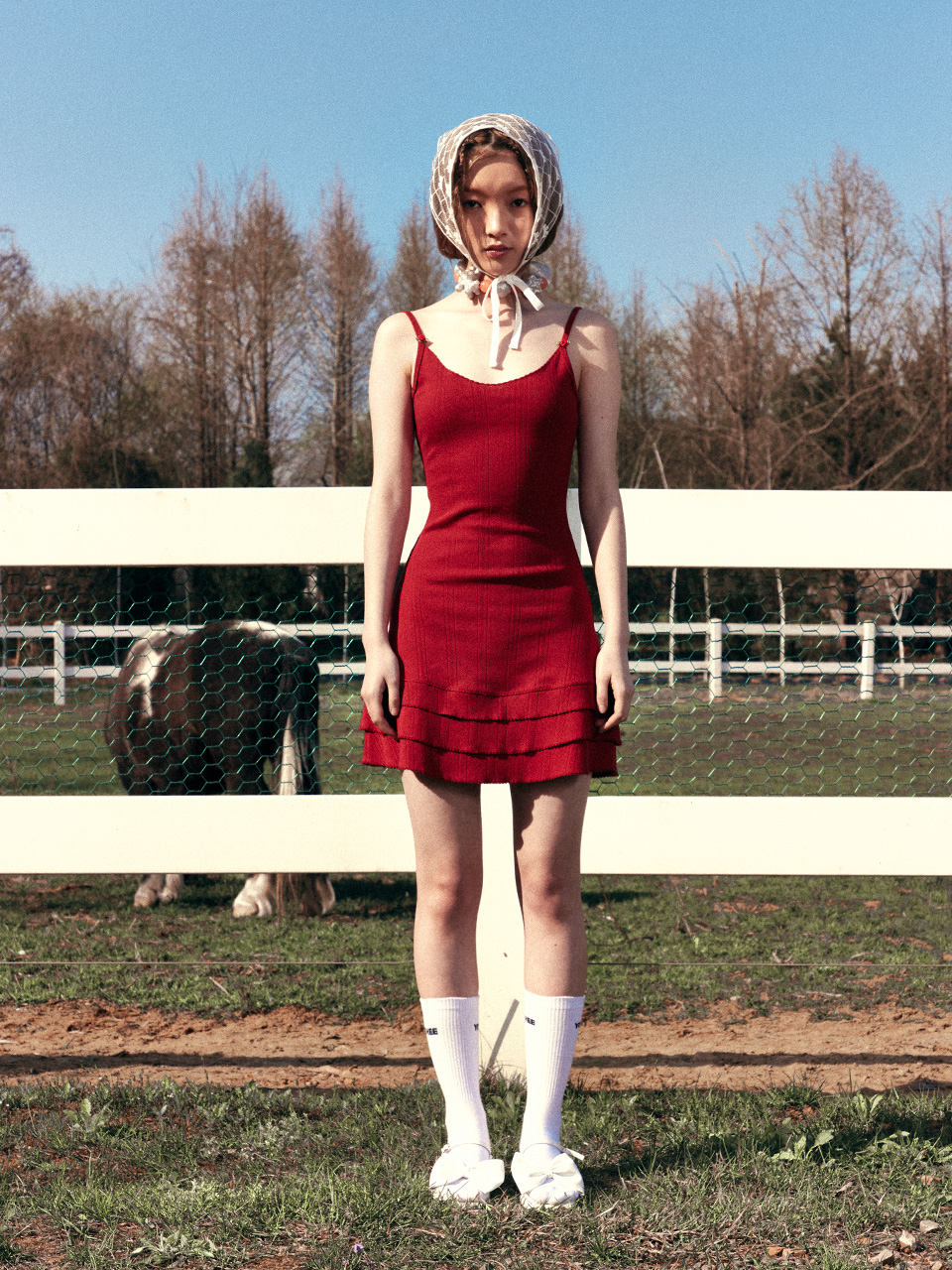 ● YOUHEE ● EYELET FRILL DRESS MUSINSA | YOUHEE EYELET FRILL DRESS RED