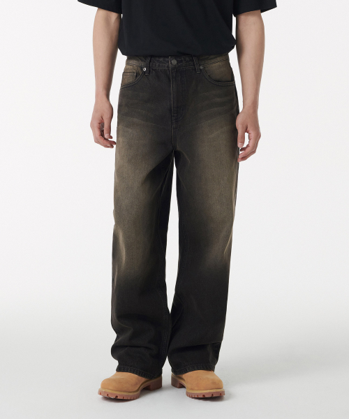 BIG BRUSH WIDE DENIM PANTS [YELLOW BLACK]