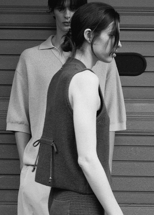 Cotton linen drawstring waist vest_Wood