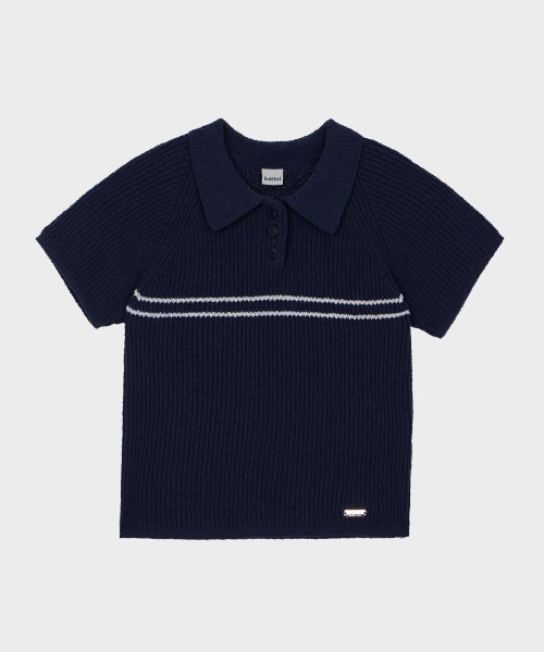 Вязаное поло в полоску Stripe Collar Half Knit Navy