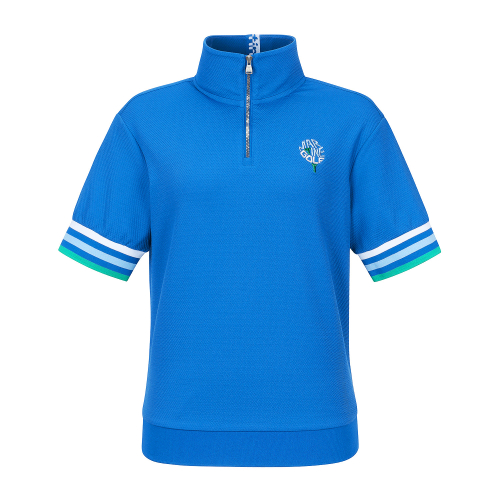 Half Zip-up Color Matching T-Shirts_Blue